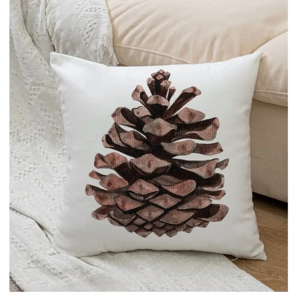 Pillow Cover Pinecone Nature Natural Decorative Zipper Closure Square 18 X 18 in